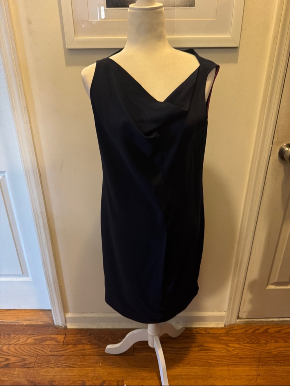 Tahari Black Sleeveless Midi Dress with Pink Trim